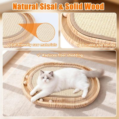 HausPets Rascador + pista de bolas de sisal, juguete 2 en 1, 4 bolas madera