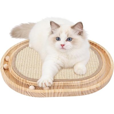 Planche gratter + piste balle sisal, jouet 2 en 1, 4 boules bois