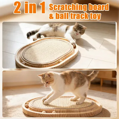 Planche gratter + piste balle sisal, jouet 2 en 1, 4 boules bois Planche gratter + piste balle sisal, jouet 2 en 1, 4 boules bois