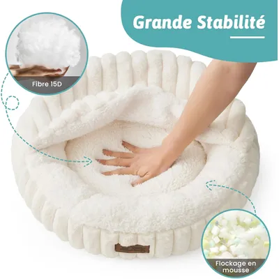 HausPets Lit Rond Chat, Panier Lavable Antidérapant Douillet Crème HausPets Lit Rond Chat, Panier Lavable Antidérapant Douillet Crème