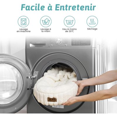 HausPets Lit Rond Chat, Panier Lavable Antidérapant Douillet Crème