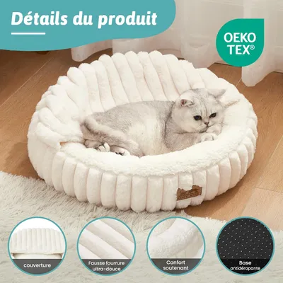 HausPets Lit Rond Chat, Panier Lavable Antidérapant Douillet Crème HausPets Lit Rond Chat, Panier Lavable Antidérapant Douillet Crème