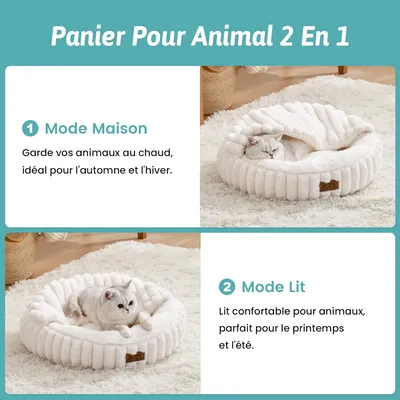 HausPets Lit Rond Chat, Panier Lavable Antidérapant Douillet Crème HausPets Lit Rond Chat, Panier Lavable Antidérapant Douillet Crème