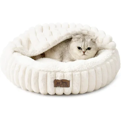 HausPets Lit Rond Chat, Panier Lavable Antidérapant Douillet Crème HausPets Lit Rond Chat, Panier Lavable Antidérapant Douillet Crème