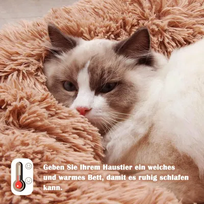 HausPets Panier Chat Chien Rond Peluche Anti-Stress Donut Lavable Café S