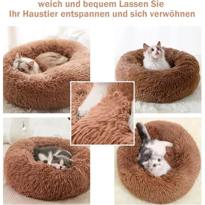 HausPets Panier Chat Chien Rond Peluche Anti-Stress Donut Lavable Café S