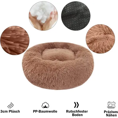 HausPets Panier Chat Chien Rond Peluche Anti-Stress Donut Lavable Café S