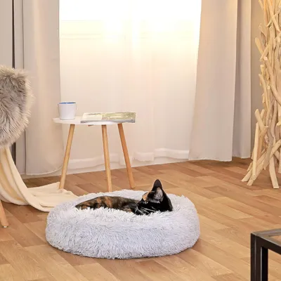 HausPets Lit Donut Moelleux pour Chat et Chien, Coussin Antidérapant Gris HausPets Lit Donut Moelleux pour Chat et Chien, Coussin Antidérapant Gris