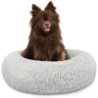 HausPets Lit Donut Moelleux pour Chat et Chien, Coussin Antidérapant Gris
