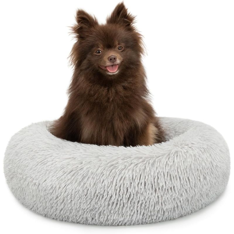HausPets Kuschel-Donutbett für Hunde & Katzen, Antirutsch-Kissen Grau