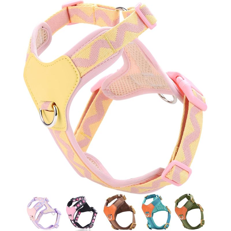 Rosa Hundegeschirr für kleine Hunde, XS, Anti-Zug-Geschirr, 2 Leinenclips