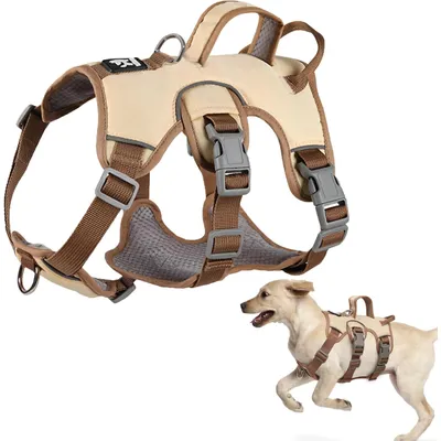 Harnais anti-traction chien réfléchissant, beige + anneau poitrine, L Harnais anti-traction chien réfléchissant, beige + anneau poitrine, L