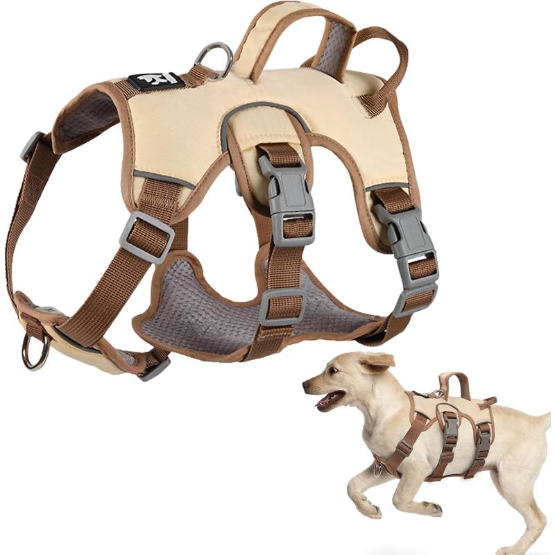 Reflektierendes Anti-Zug-Hundegeschirr, Beige + Brustring, Größe L