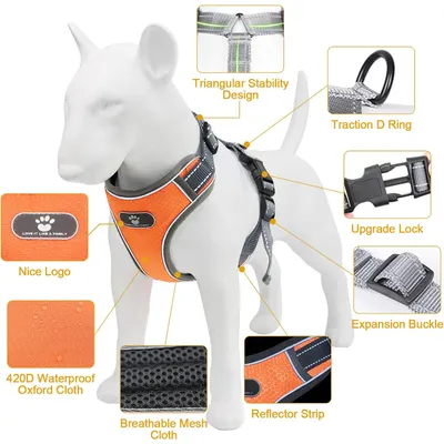 Harnais chien anti-traction, réglable, réfléchissant, mesh doux