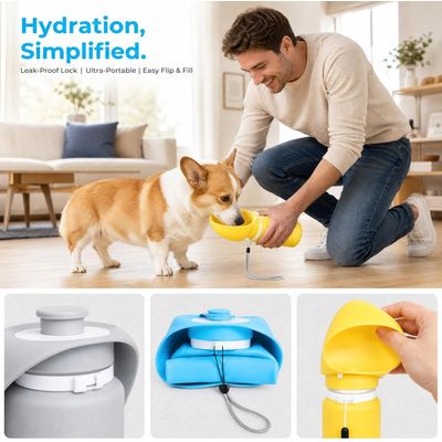 HausPets gourde chien silicone pliable 550 ml sans BPA étanche jaune