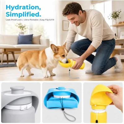 HausPets Faltflasche Silikon 550ml BPA-frei dicht gelb HausPets Faltflasche Silikon 550ml BPA-frei dicht gelb