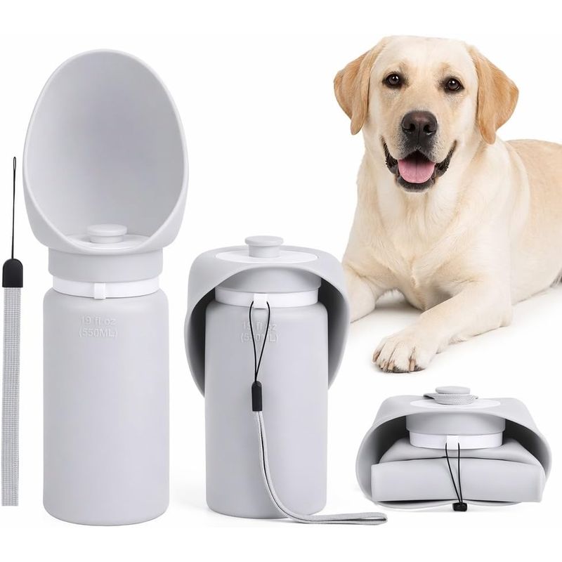 HausPets gourde chien silicone pliable 550 ml sans BPA étanche gris