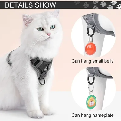 HausPets Harnais Chat Laisse Rétractable 3m Maille Réfléchissant Gris