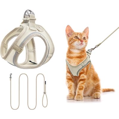HausPets Harnais Chat Chien Laisse 255cm Maille Réfléchissant Beige