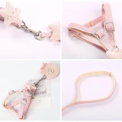 HausPets 2x Katzengeschirr Leine Sterne Verstellbar Rosa Blau