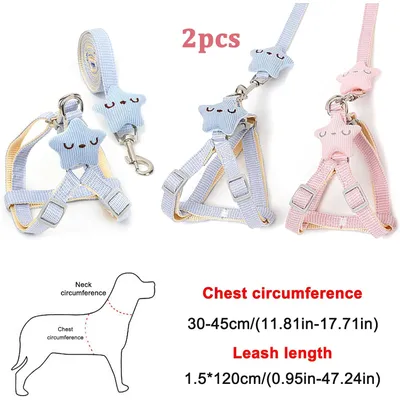 HausPets 2x Katzengeschirr Leine Sterne Verstellbar Rosa Blau