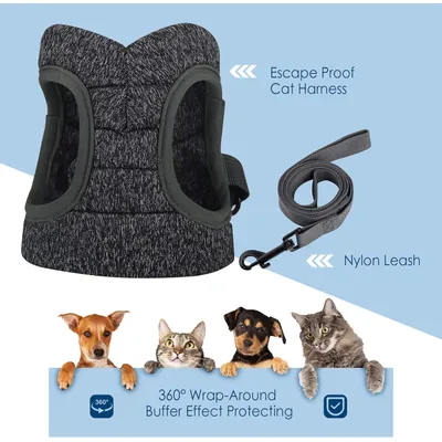 HausPets Harnais Chat Chien Laisse Réglable Gilet Respirant Noir S