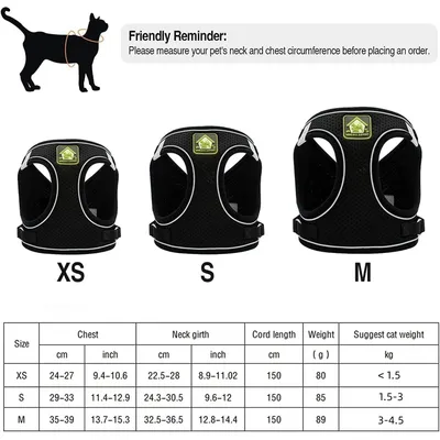 HausPets Harnais Chat Anti-Évasion Réfléchissant Respirant Noir S