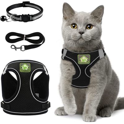 HausPets Harnais Chat Anti-Évasion Réfléchissant Respirant Noir S