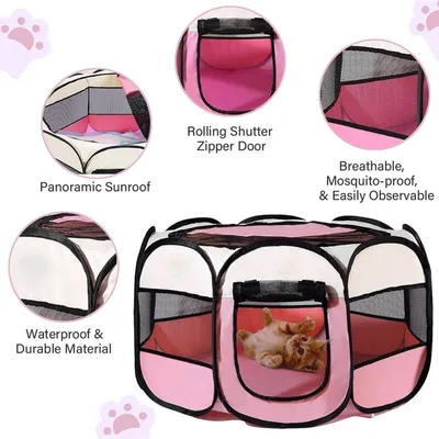 HausPets Parc Chiot Pop-Up 74x74x43cm Rose Rouge HausPets Parc Chiot Pop-Up 74x74x43cm Rose Rouge