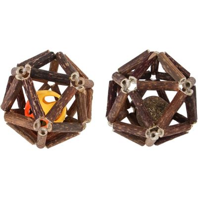 Sosoport 2x molar cat ball with bell, chew toy for pets, silver