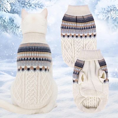 HausPets Pull Tricot Col Roulé Chien Chat Beige M Hiver Chaud