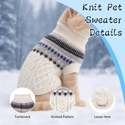 HausPets Jersey punto cuello alto color beige estampado perros gatos, talla HausPets Jersey punto cuello alto color beige estampado perros gatos, talla