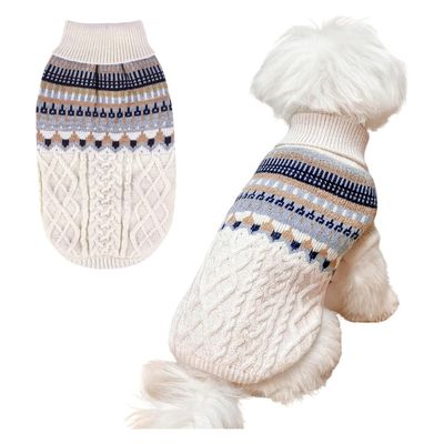HausPets Pull Tricot Col Roulé Chien Chat Beige M Hiver Chaud