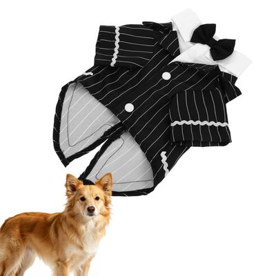HausPets Costume Smoking Rayé Chien Moyenne Nœud Élégant