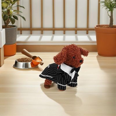 HausPets Costume Smoking Rayé Chien Moyenne Nœud Élégant