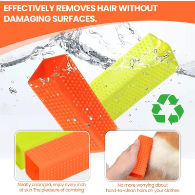 HausPets 2 brosses silicone jaune/orange tapis