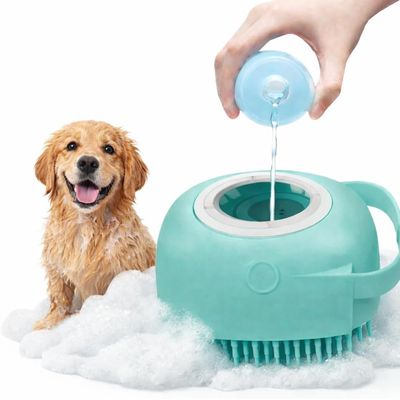 HausPets Brosse bain silicone bleue shampoing intégré