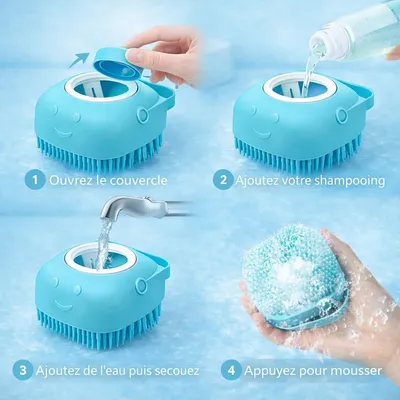 HausPets Brosse bain silicone bleue shampoing intégré HausPets Brosse bain silicone bleue shampoing intégré