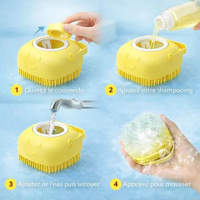 HausPets Brosse bain silicone jaune shampoing intégré HausPets Brosse bain silicone jaune shampoing intégré
