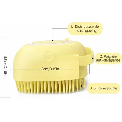 HausPets Brosse bain silicone jaune shampoing intégré HausPets Brosse bain silicone jaune shampoing intégré