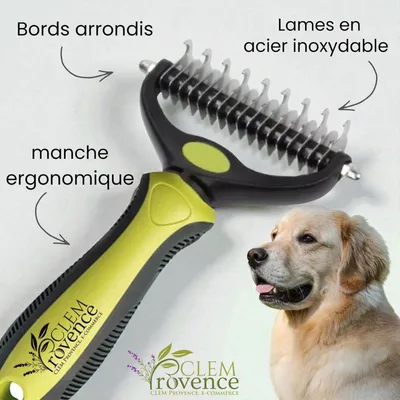 HausPets Brosse double lame pro sous-poil nœuds