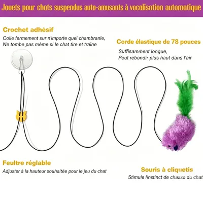 HausPets jouet extensible chat suspendu intérieur 3 souris HausPets jouet extensible chat suspendu intérieur 3 souris