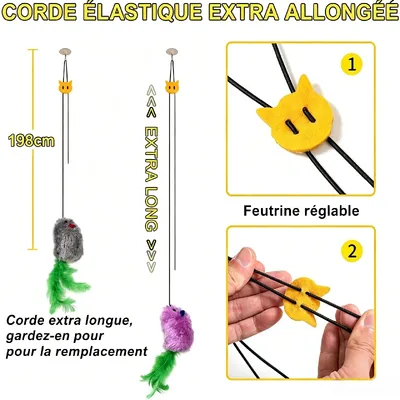 HausPets jouet extensible chat suspendu intérieur 3 souris HausPets jouet extensible chat suspendu intérieur 3 souris