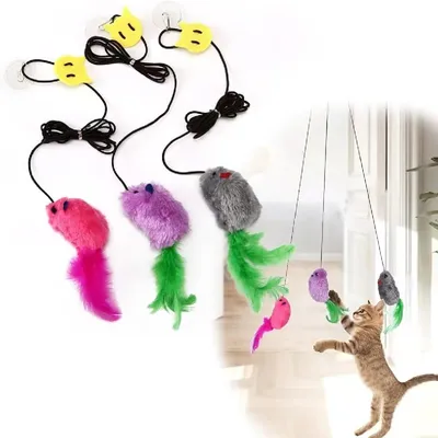 HausPets jouet extensible chat suspendu intérieur 3 souris HausPets jouet extensible chat suspendu intérieur 3 souris