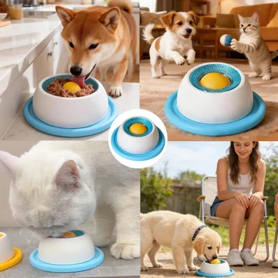 HausPets Bol à Lécher Anti-Glouton Chien avec Balle Rotative Interactive