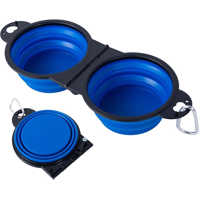 HausPets bol chien 2 en 1 pliant 180 degrés moulé portable bleu