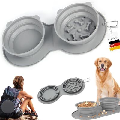 HausPets Doppelnapf Silikon faltbar Anti-Schling Hunde Katzen
