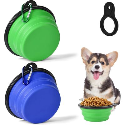 HausPets Set 2 Faltnäpfe 350ml Karabiner Hunde Katzen blau grün