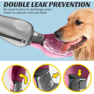 HausPets gourde chien 800 ml anti fuite portable balade voyage rose