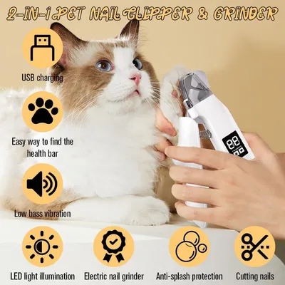 Lime ongles électrique 2 en 1 chien chat LED anti éclaboussures Lime ongles électrique 2 en 1 chien chat LED anti éclaboussures
